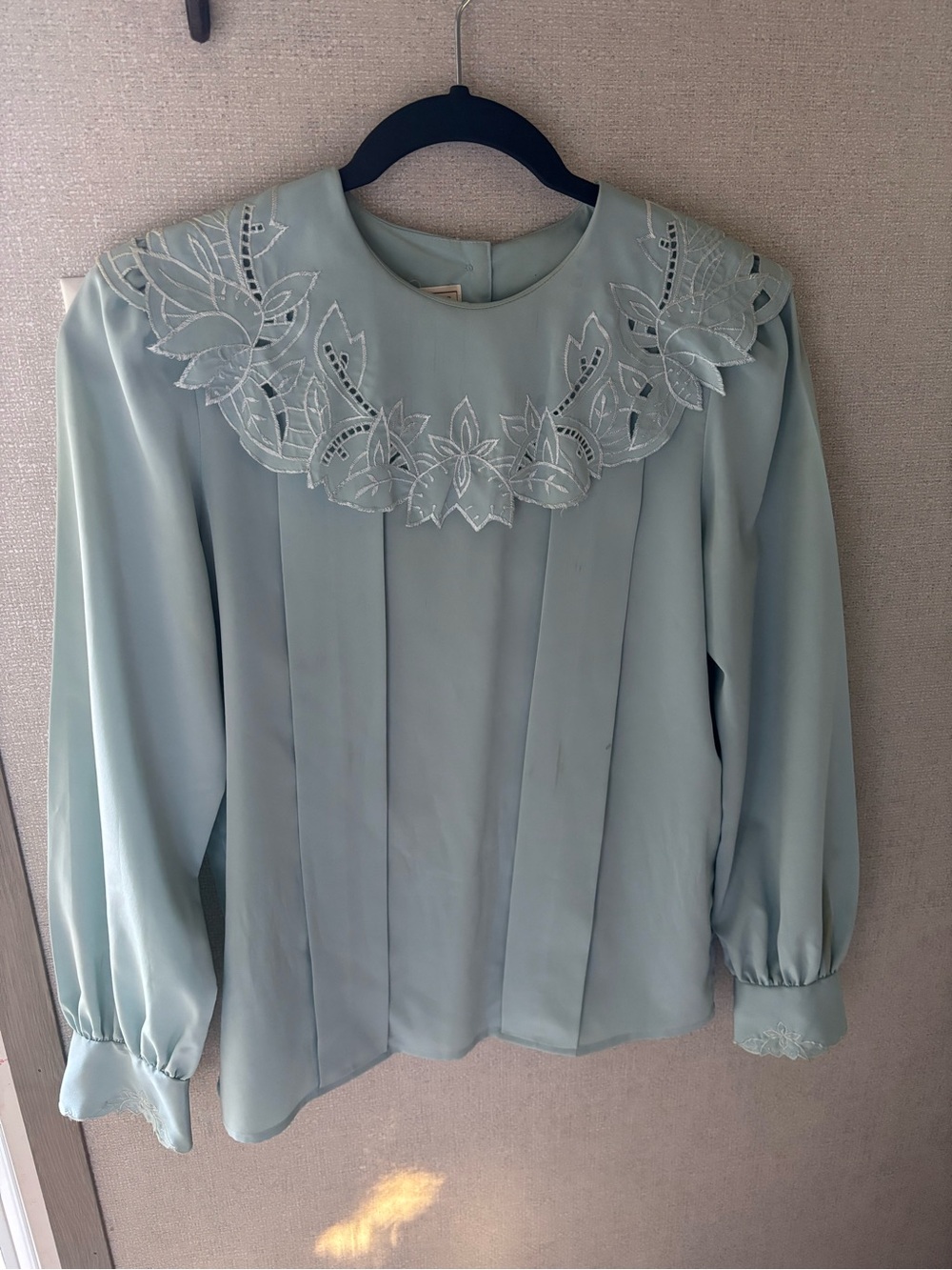 Light blue Embroidered Neck Blouse - Women